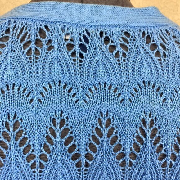 Vintage Crochet open cardigan in pretty blue with chevron pattern short sleeves - Picture 3 of 6